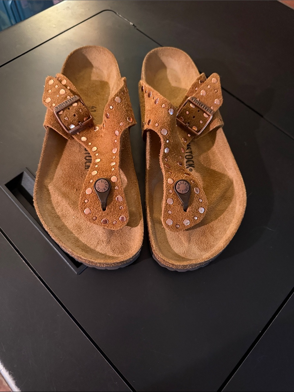 Birkenstock Brown Suede Studded Toe-Post Sandals